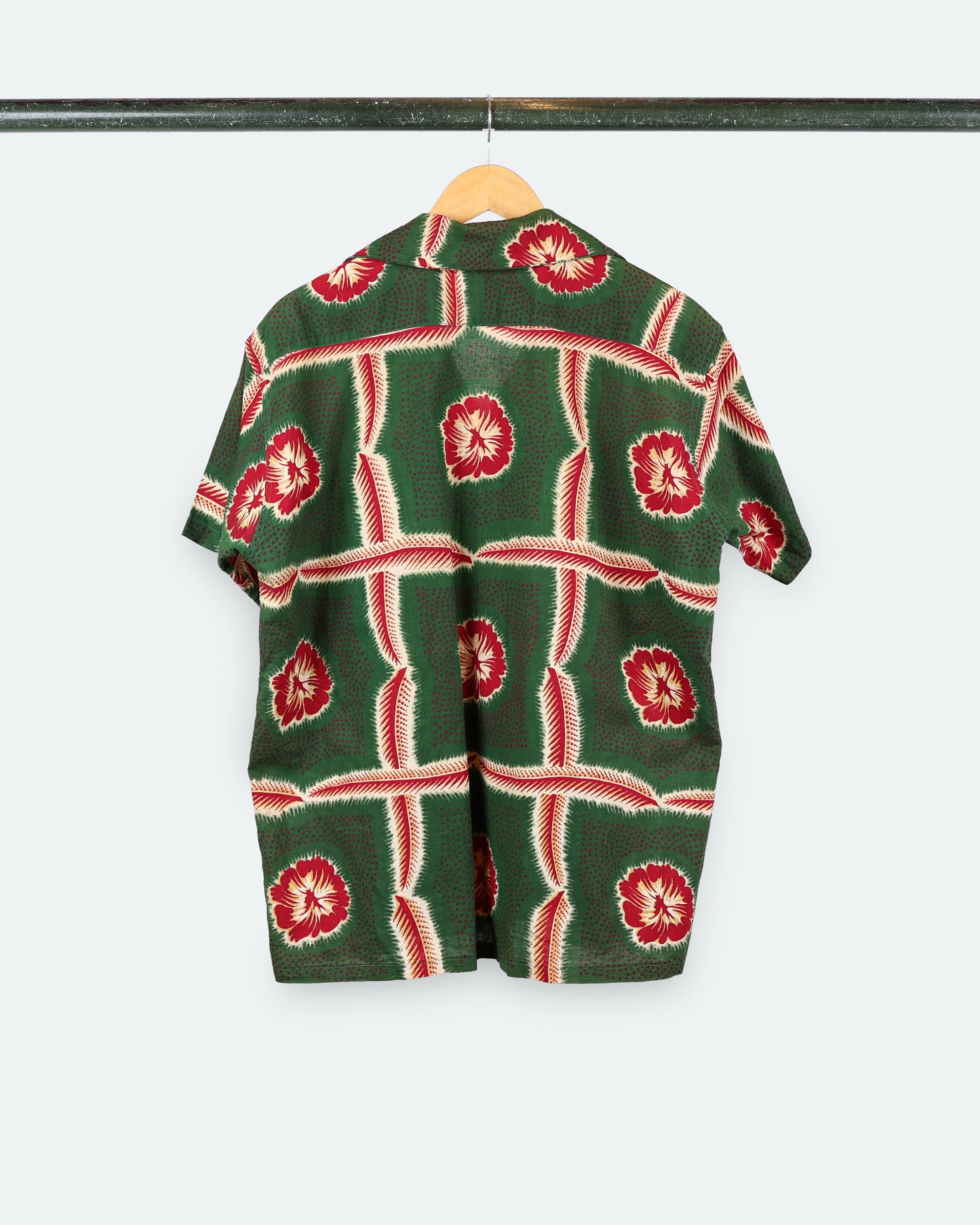 70s Green & Red Hibiscus Shirt