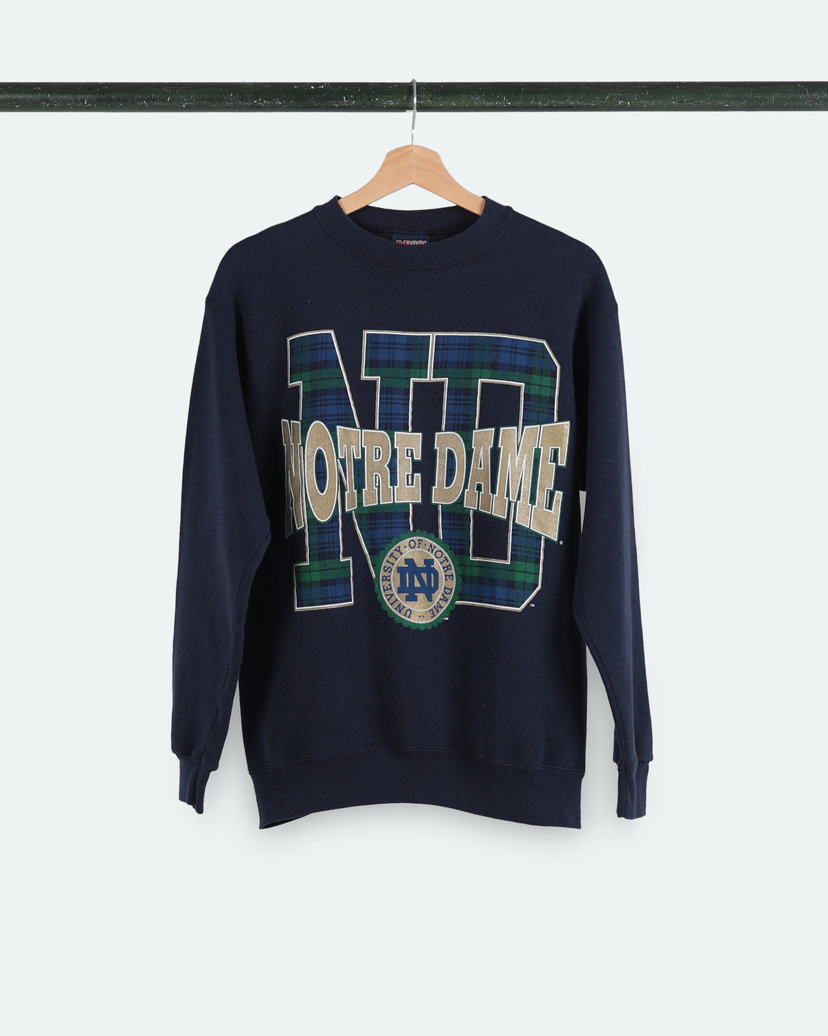 90s Notre Dame Plaid Logo Sweatshirt