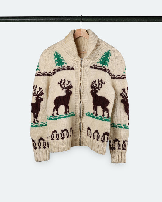Vintage White Deer Cowichan Sweater