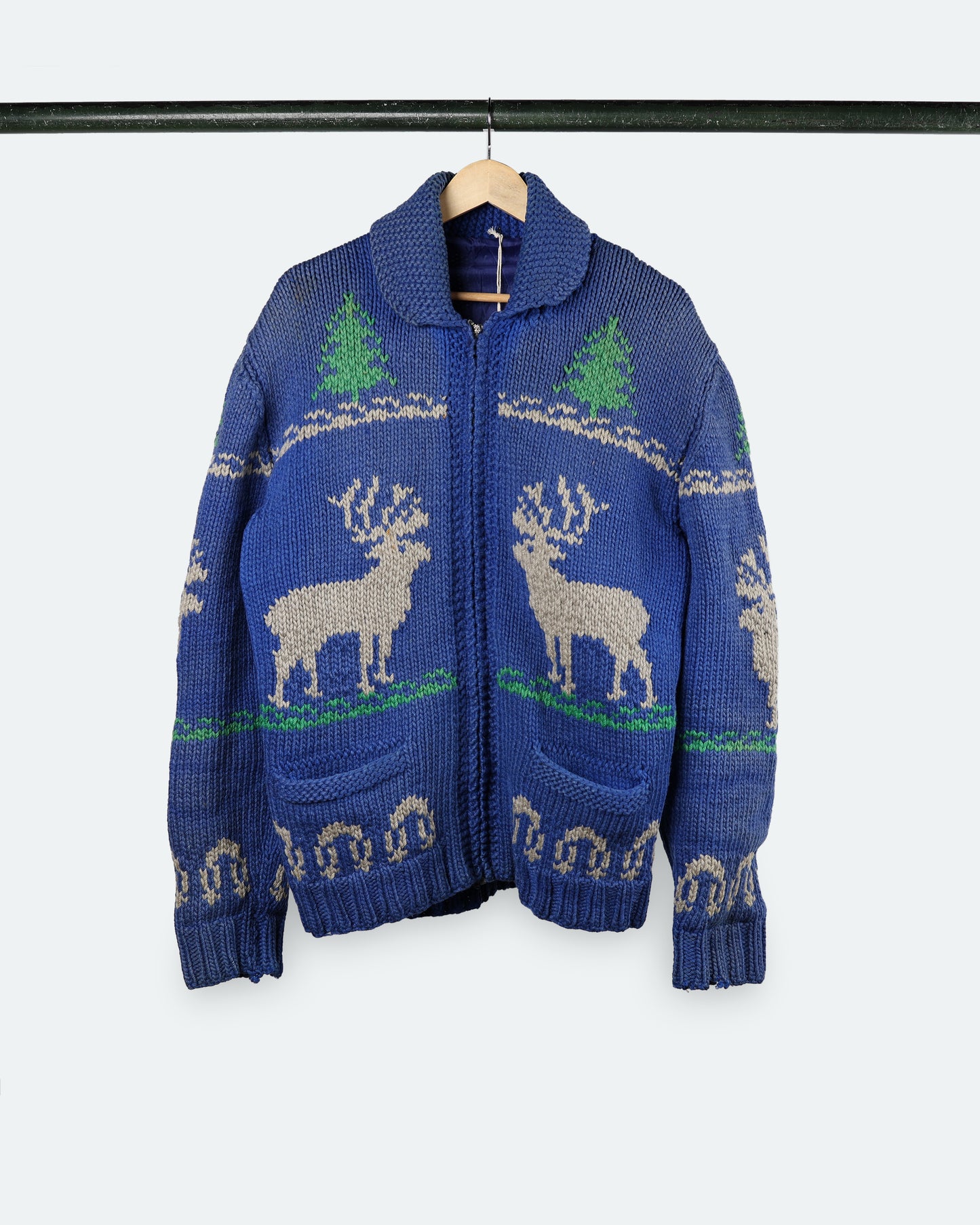 Vintage Blue Deer Cowichan Sweater
