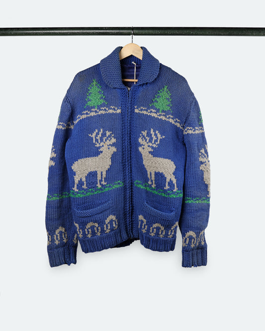 Vintage Blue Deer Cowichan Sweater