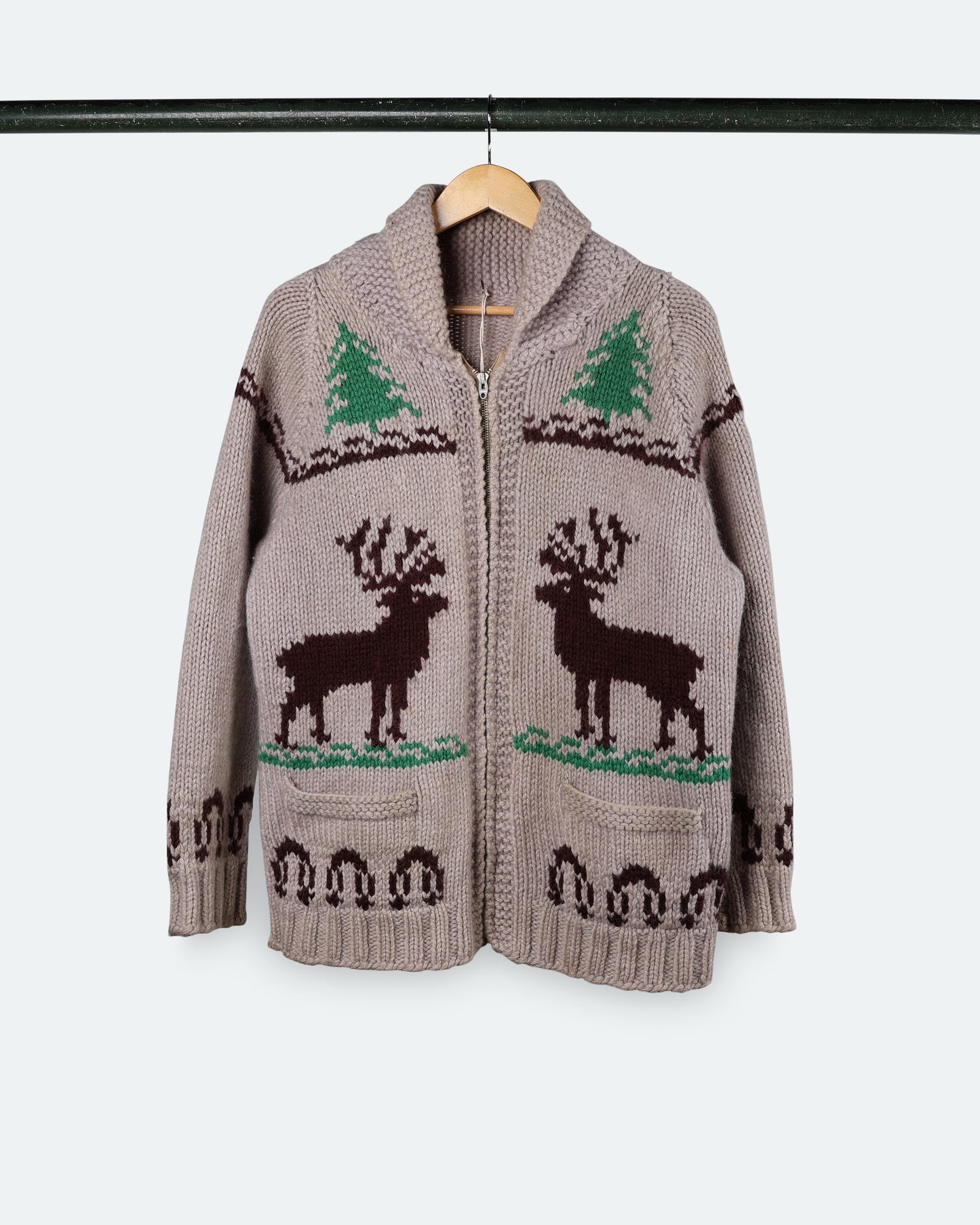 Vintage Grey Deer Cowichan Sweater