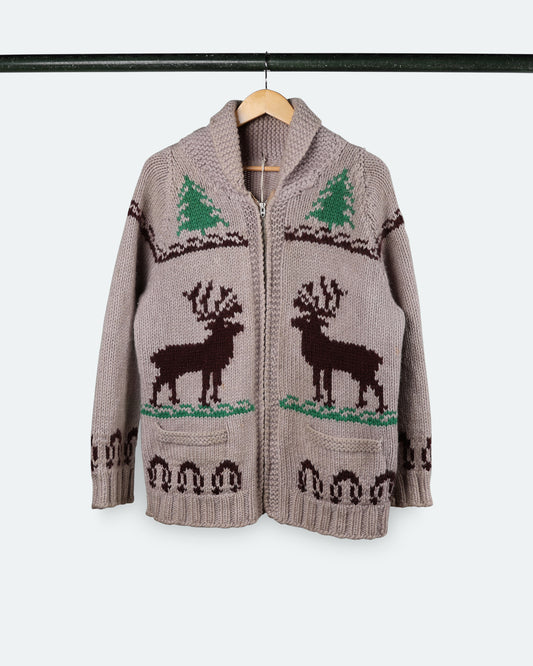 Vintage Grey Deer Cowichan Sweater