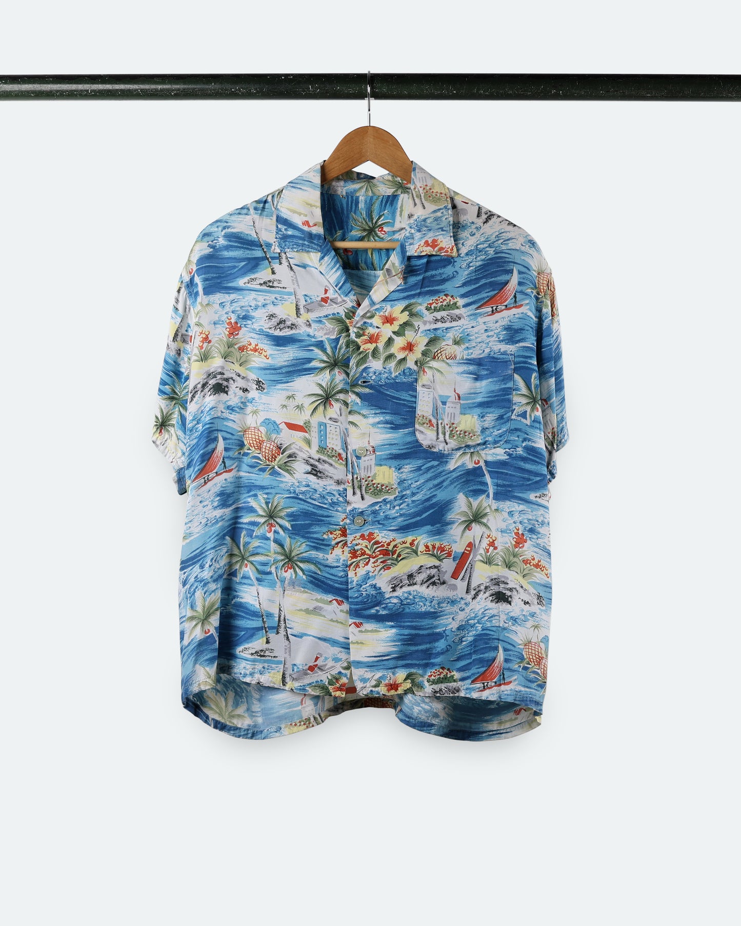 Vintage Beach Scene Aloha Shirt