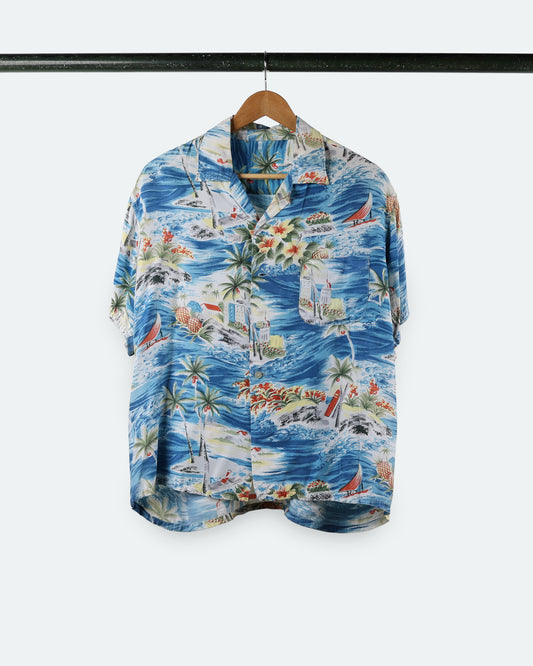 Vintage Beach Scene Aloha Shirt