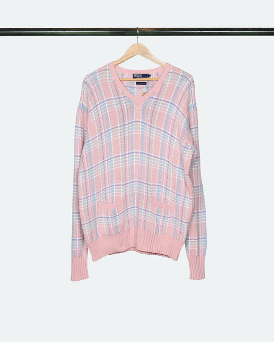 90s Polo Plaid V-Neck Sweater