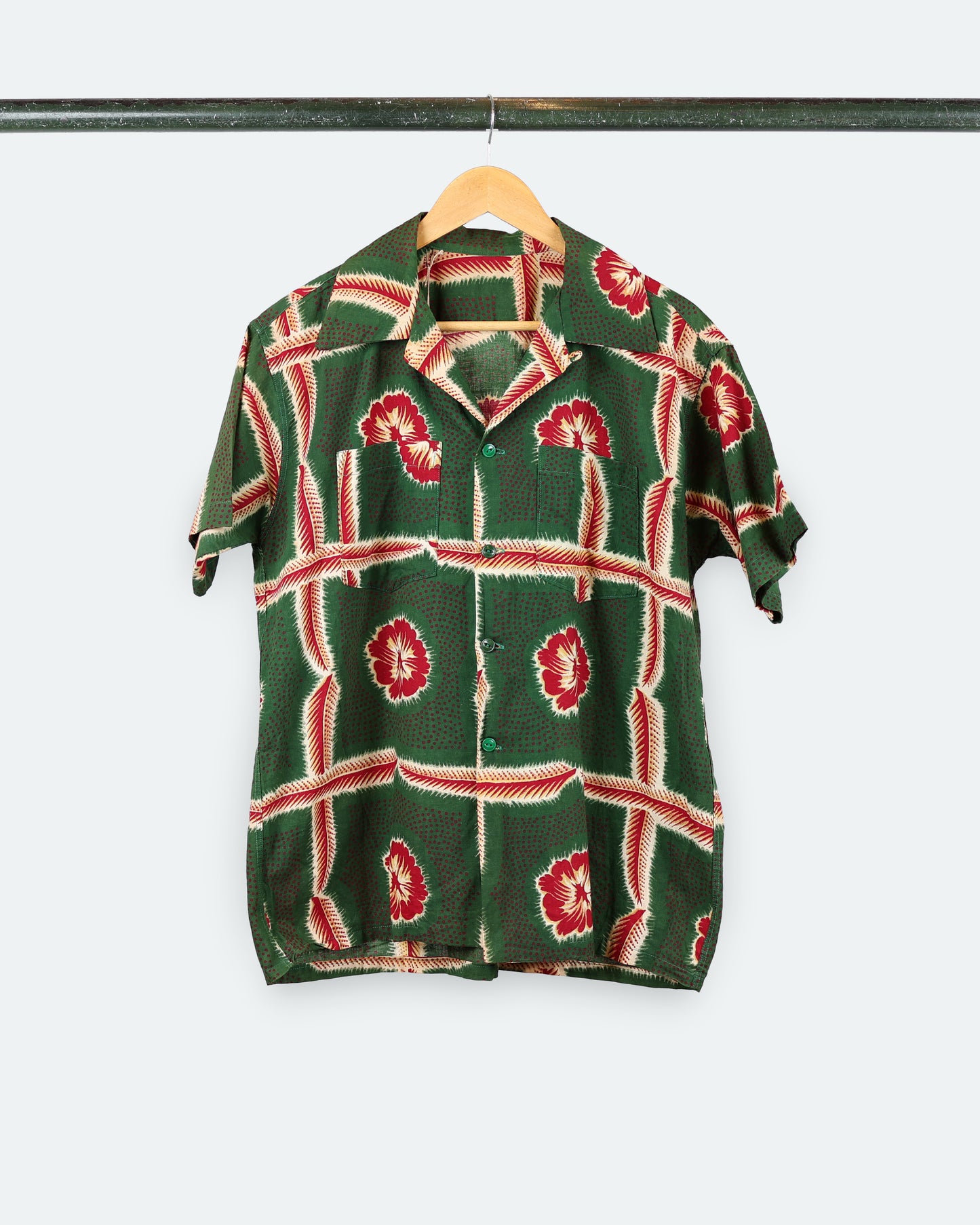 70s Green & Red Hibiscus Shirt