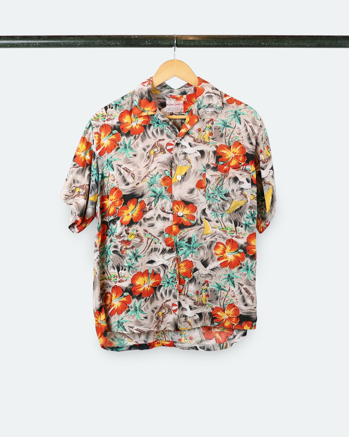 50s Aloha Shirt Rayon Seagull Button Up