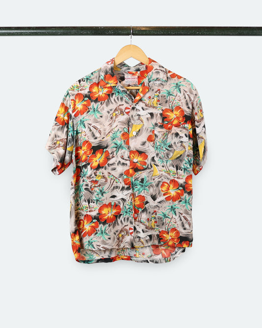50s Aloha Shirt Rayon Seagull Button Up