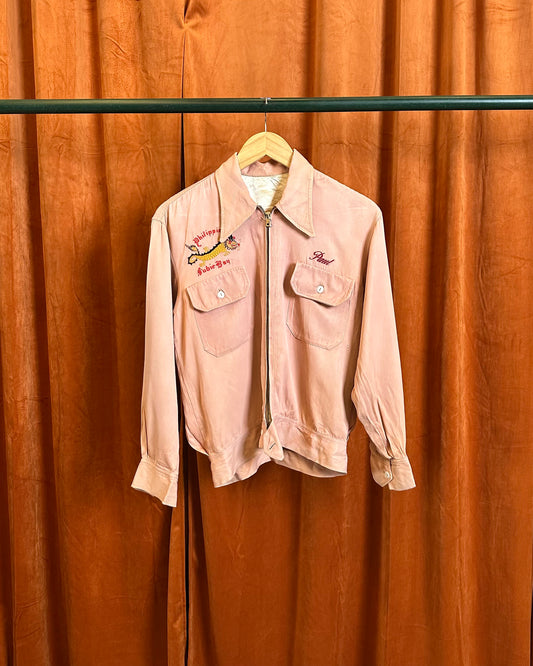 60s Philippines Souvenir Dragon Satin Jacket