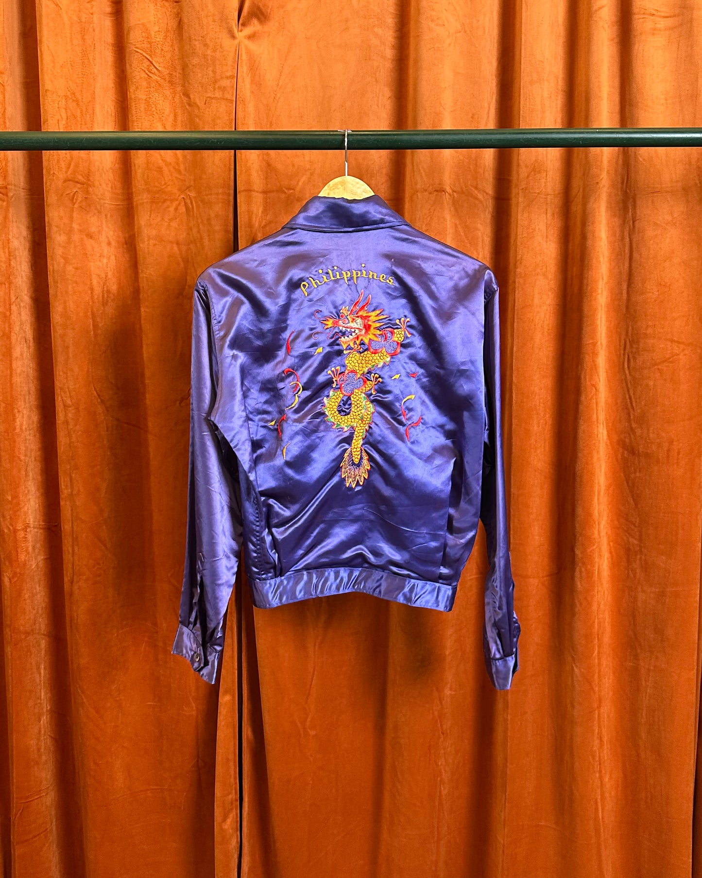 60s Philippines Souvenir Dragon Satin Jacket